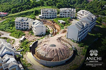 Ход строительства Anichi Resort & Spa за июль 2024: вид с воздуха на будущий ресторан