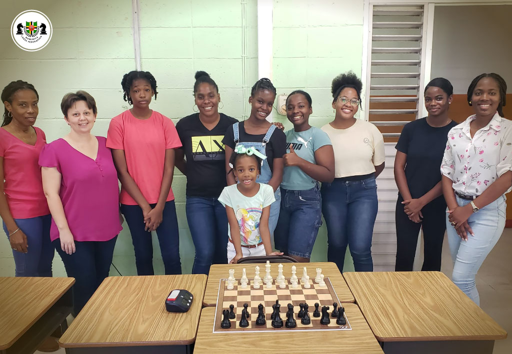 Participants of the 2023 Women's Queen's Gala in Dominica, showcasing their talent and passion for chess in this special event.