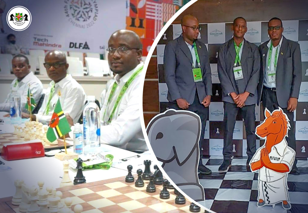 Dominica Team at the 44th Chess Olympiad in India, proudly representing their nation in this prestigious global chess competition.